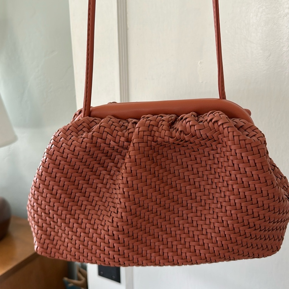 Anthropologie woven crossbody purse orange/ brown faux leather